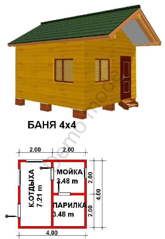 Проект бани 4х4 каркасная своими руками